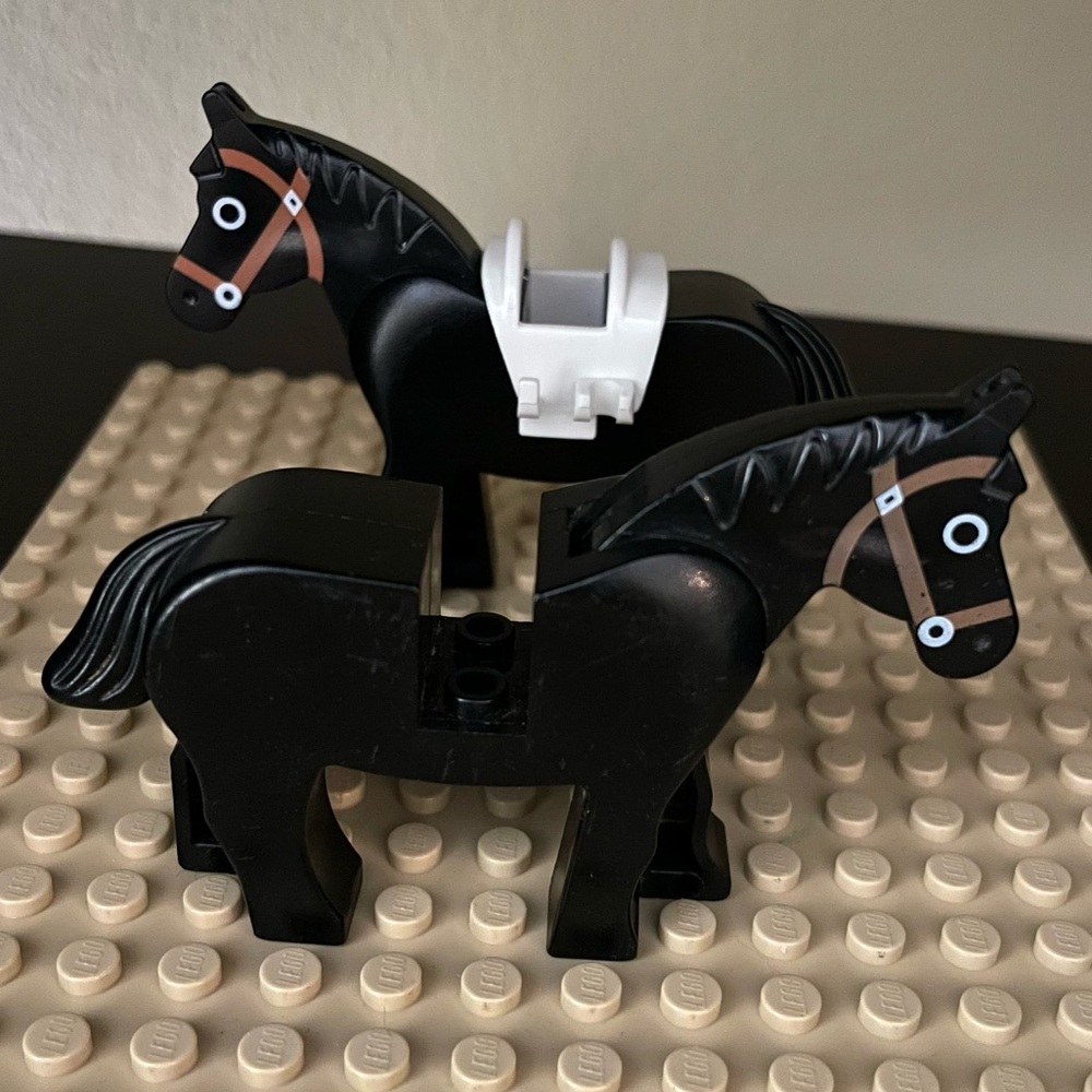 Lego Black Horses.  Set of 2 horses w 1 white saddle